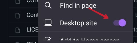 screenshot showing the mobile browser displaying the desktop site button in on mode