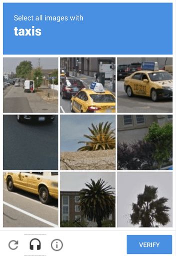 An image-based CAPTCHA - Select all images with taxis