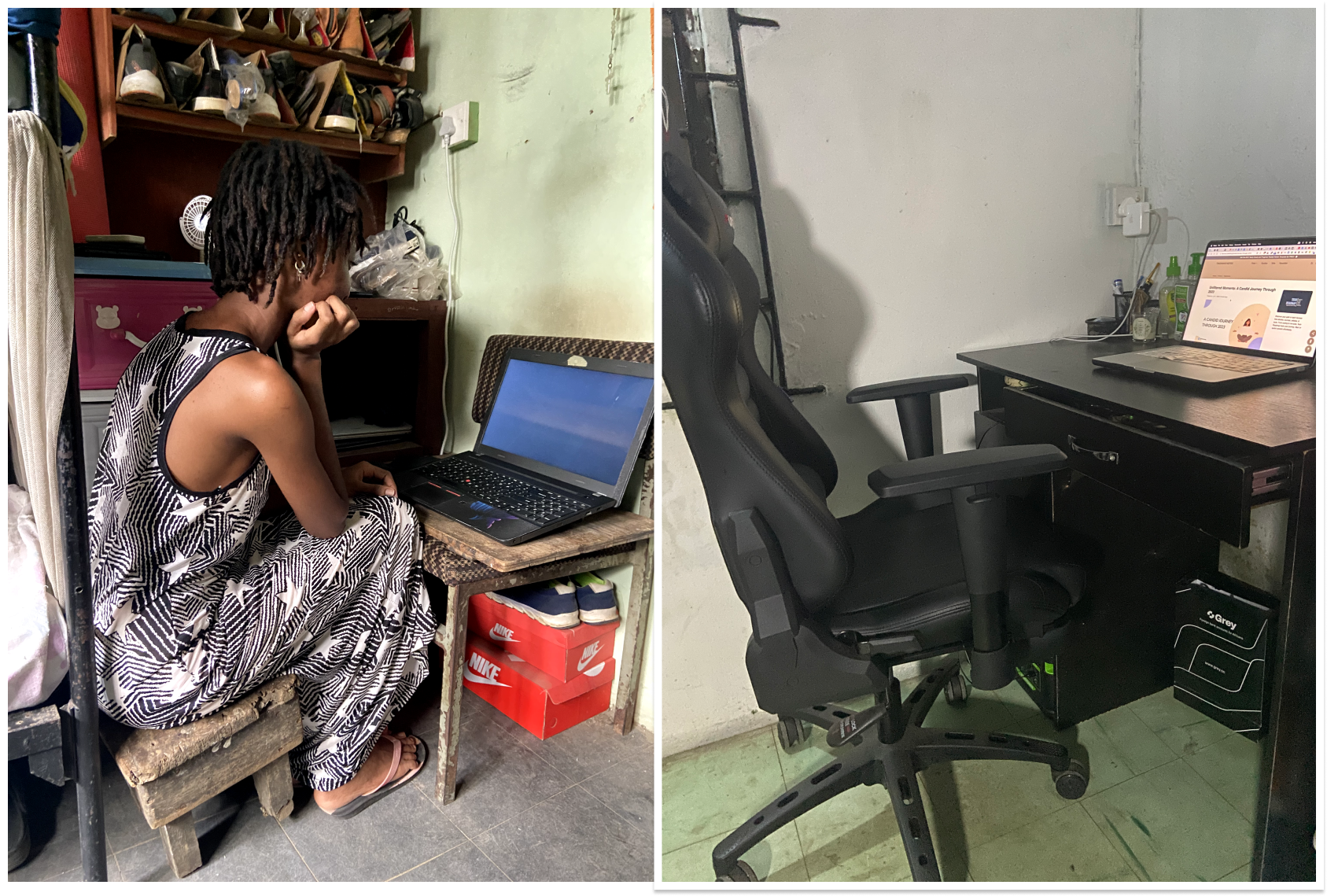 Before and after photo of Timonwa's work station