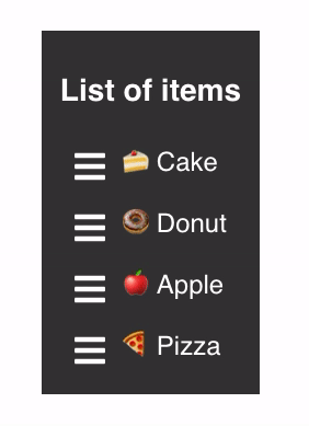 Making the items draggable: Result