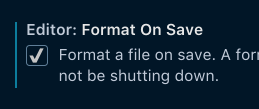 Enabling the Format On Save option on VSCode