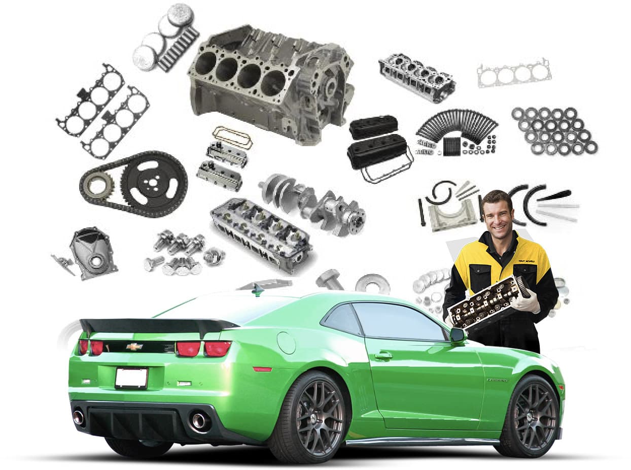 Sports car with parts