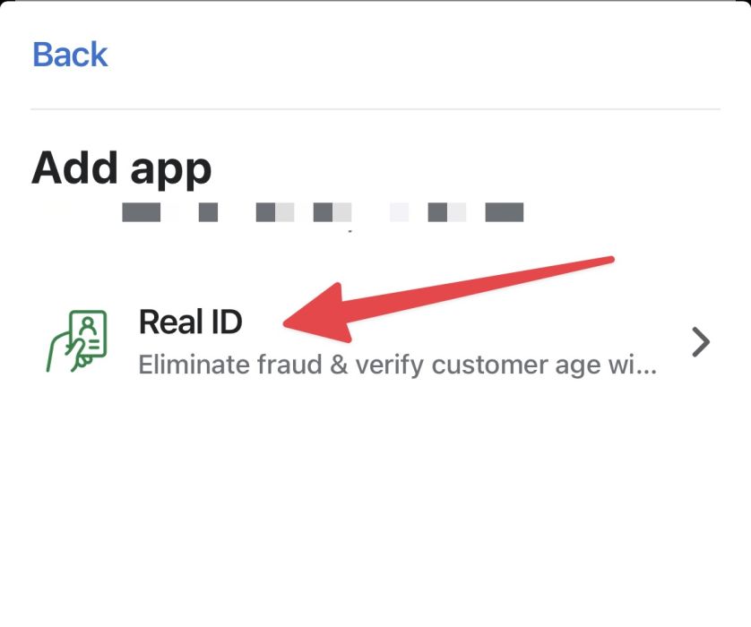 Selecting the Real ID menu from the Shopify Point of Sale add app tile menu