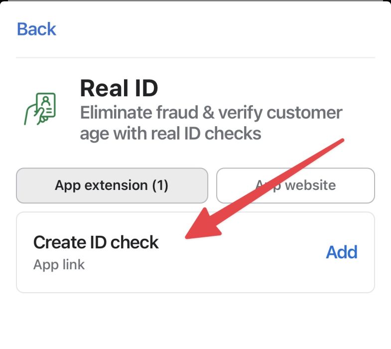 Selecting the Real ID create ID check tile in the Shopify POS menu