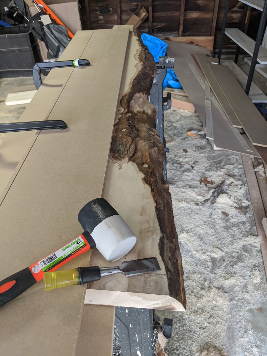 Removing the bark on the live edge wood