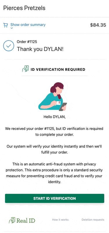 An example of the checkout ID verification flow
