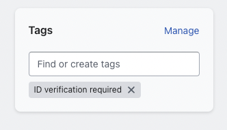 Example of a Shopify Order tagged with "ID verification required"