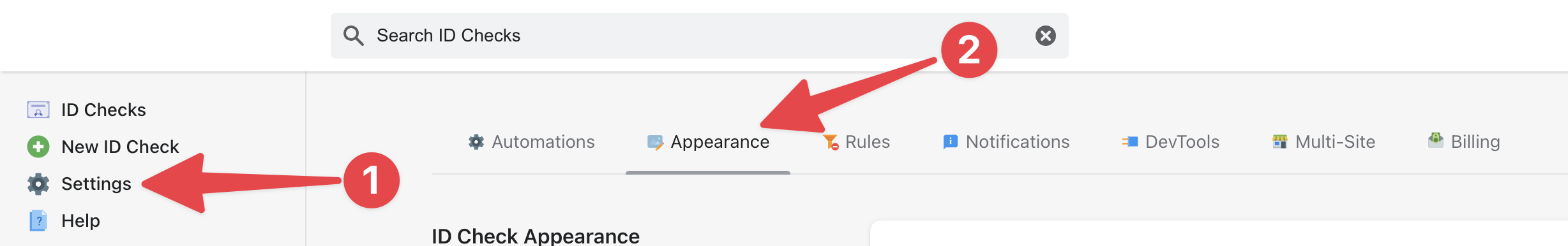 Opening the Appearance settings within the app