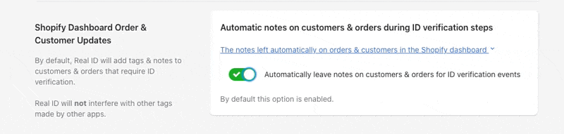 Disabling automatic order notes during ID checks