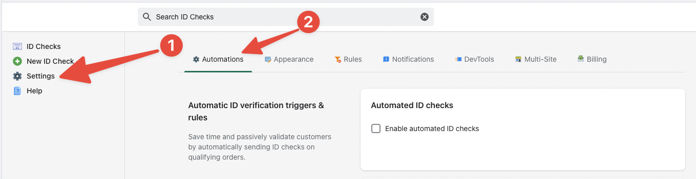 Automatic ID verification settings within the the app