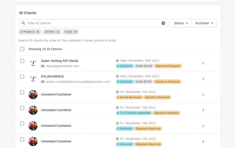 Archiving multiple ID checks at once