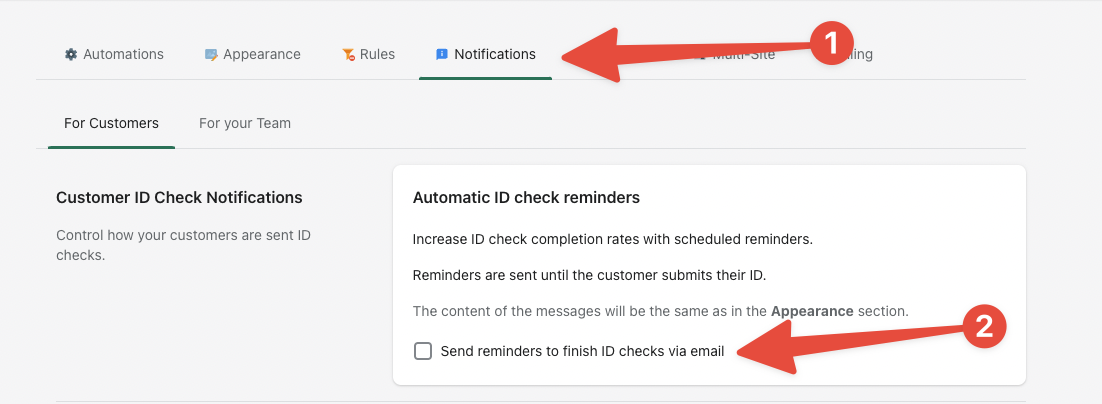 Finding the Customer ID notification settings