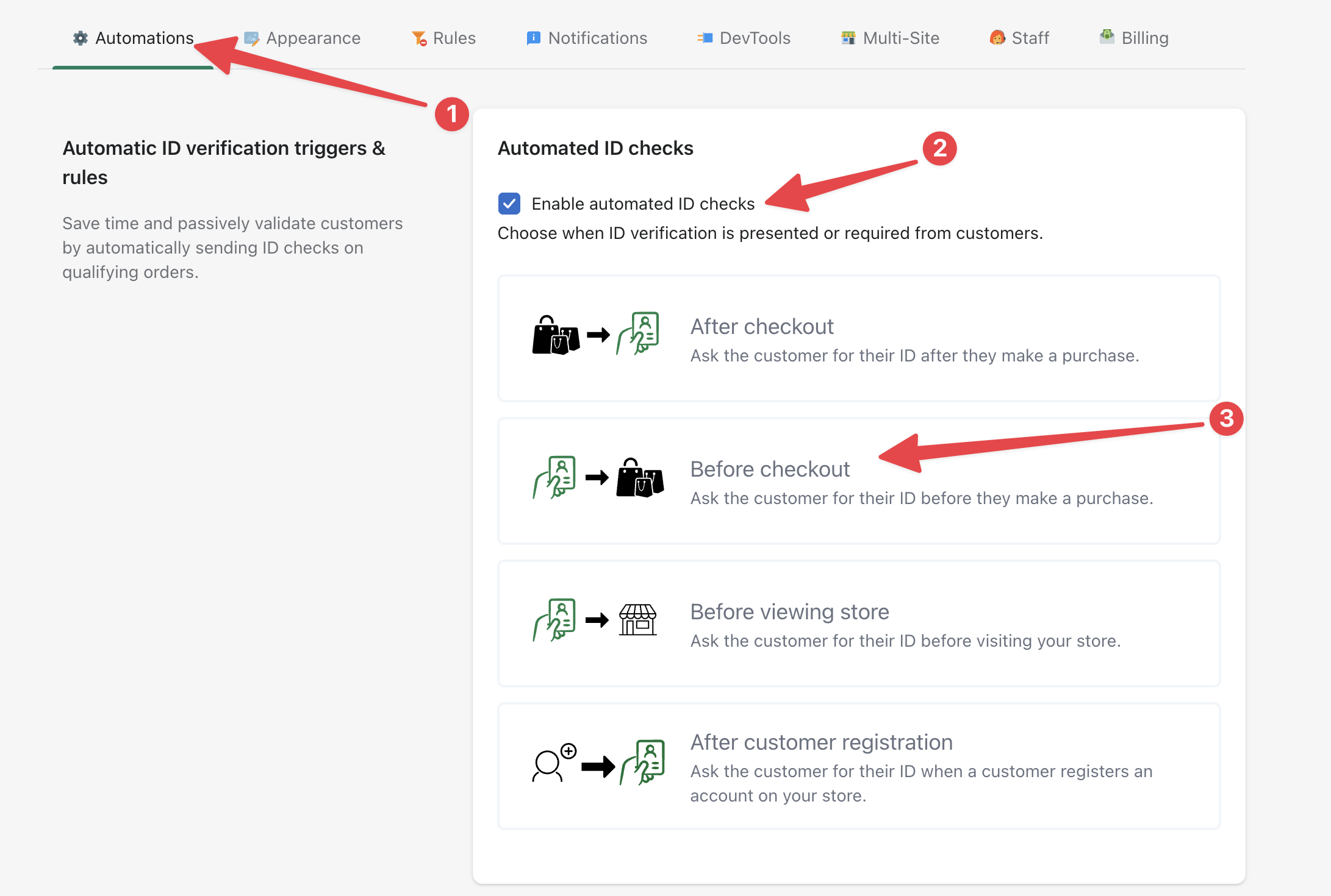 Find the before checkout ID verification no-code option