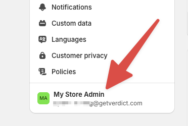 Finding your Shopify account link from the Shopify store settings page