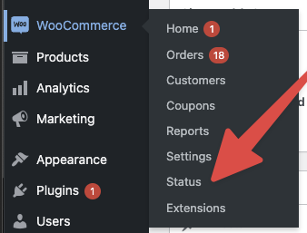 How to find the WooCommerce status page which contains woocommerce and related plugin logs