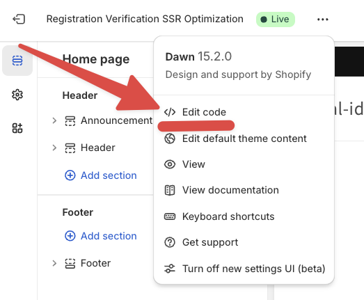 Opening your Shopify Theme Code Editor