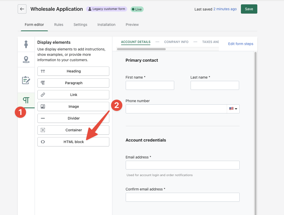 Adding a custom HTML block to the Customer Fields form through their designer