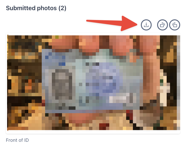 Download button location on an ID check photo
