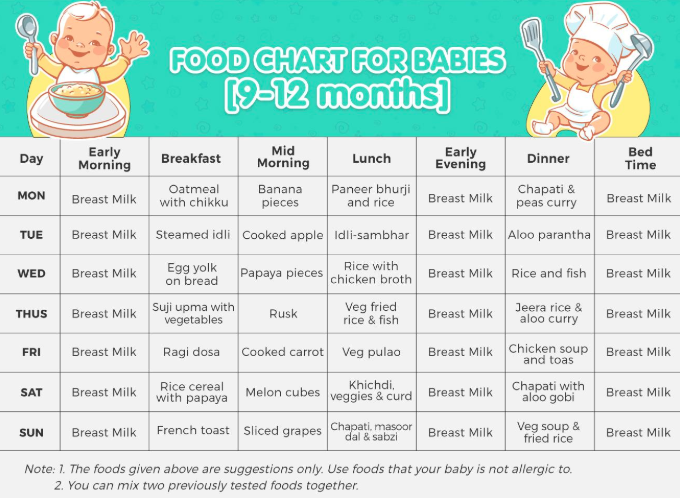 9 To 12 Months Baby Food Chart