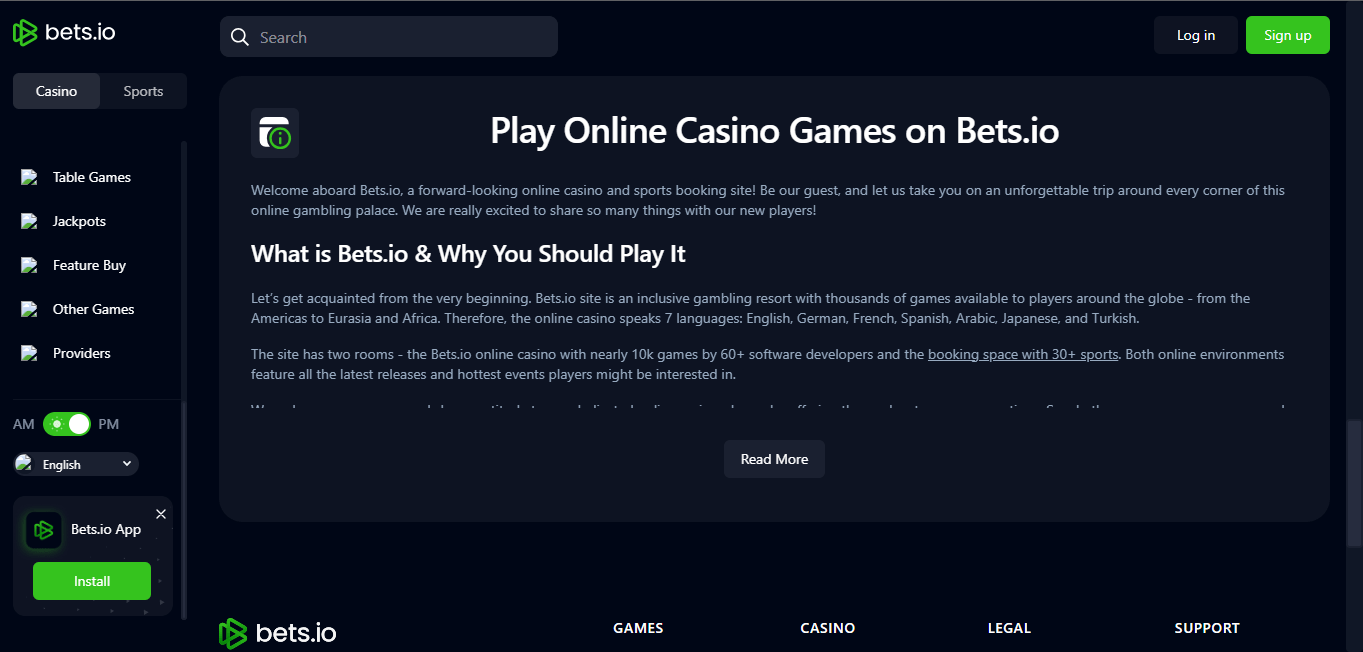 bets.io casino review home page website screenshot