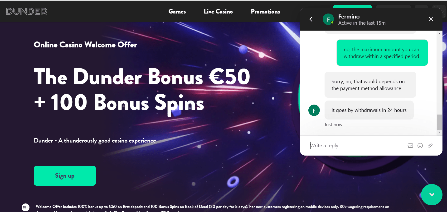 Dunder casino customer support