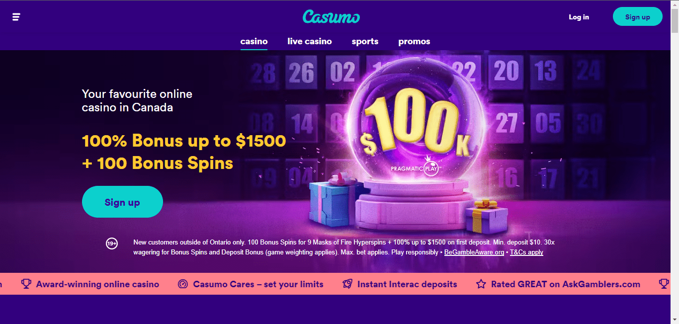 Casumo casino welcome page