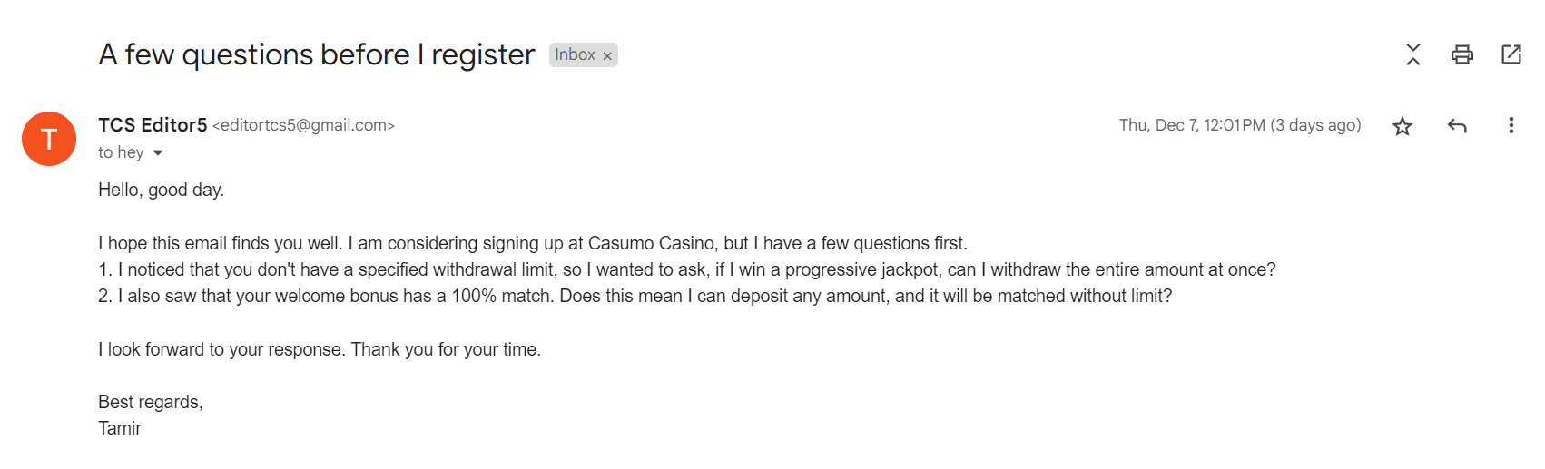 casumo casino email support