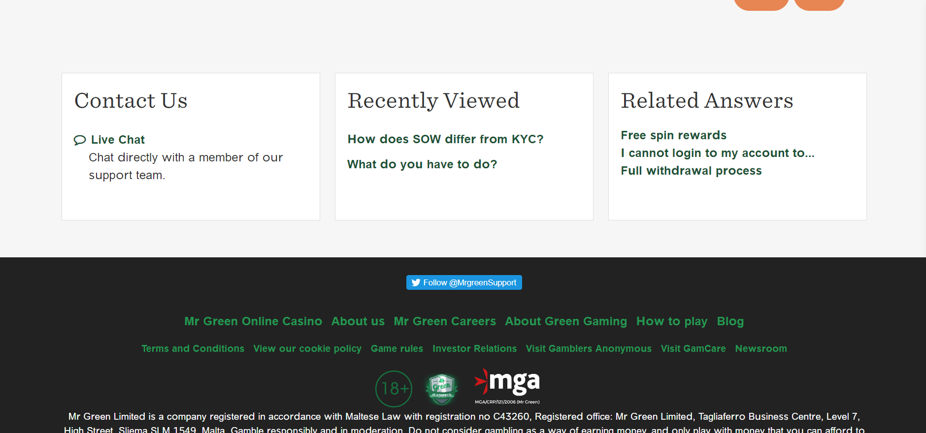 mr green casino customer support