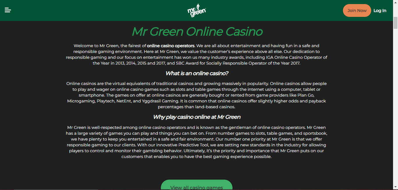 mr green casino about us