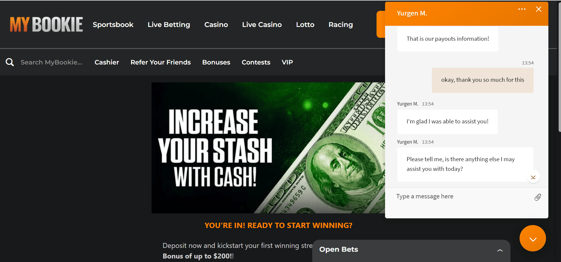 mybookie casino customer support