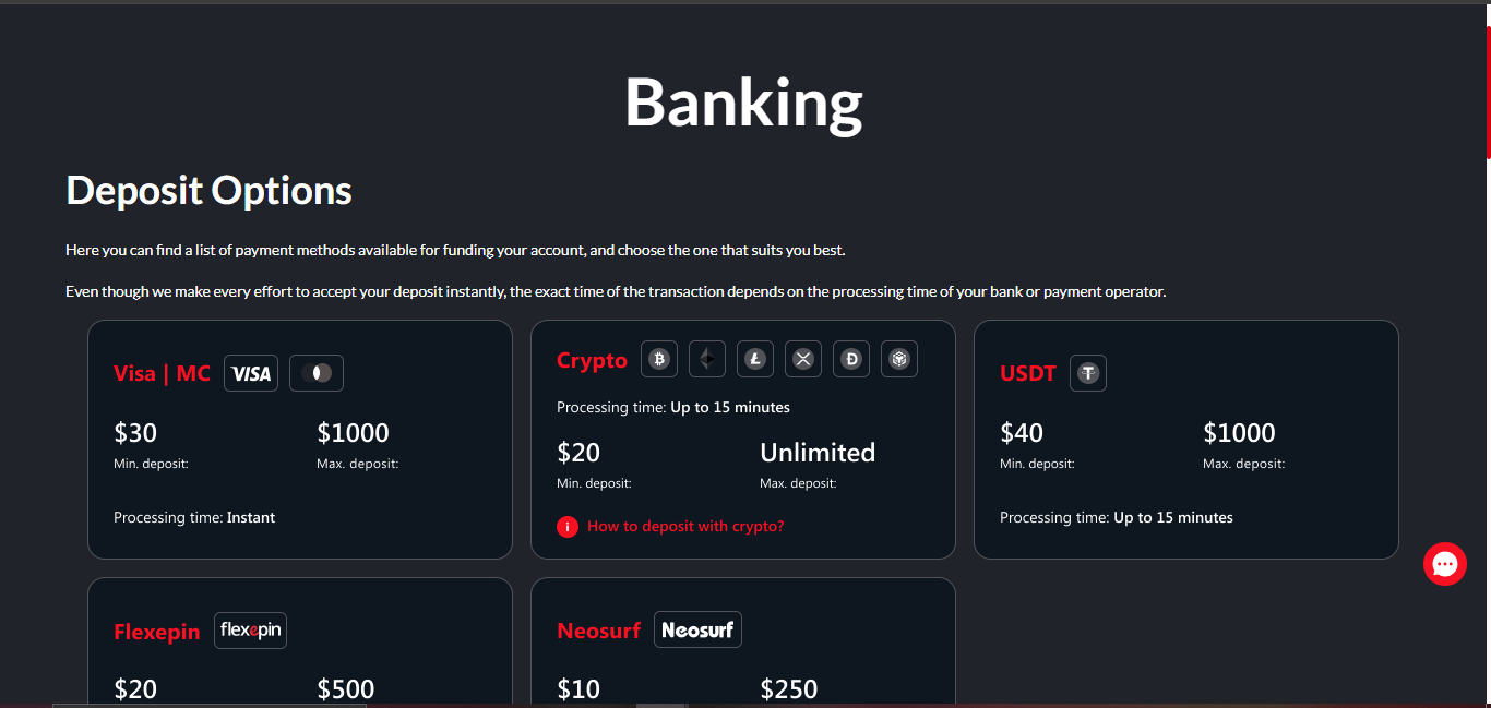 reddog casino deposits