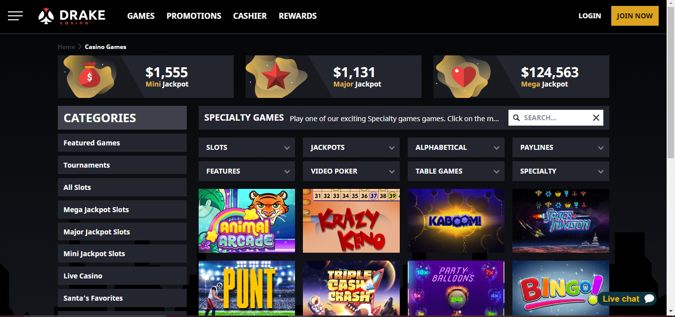 drake casino game selection