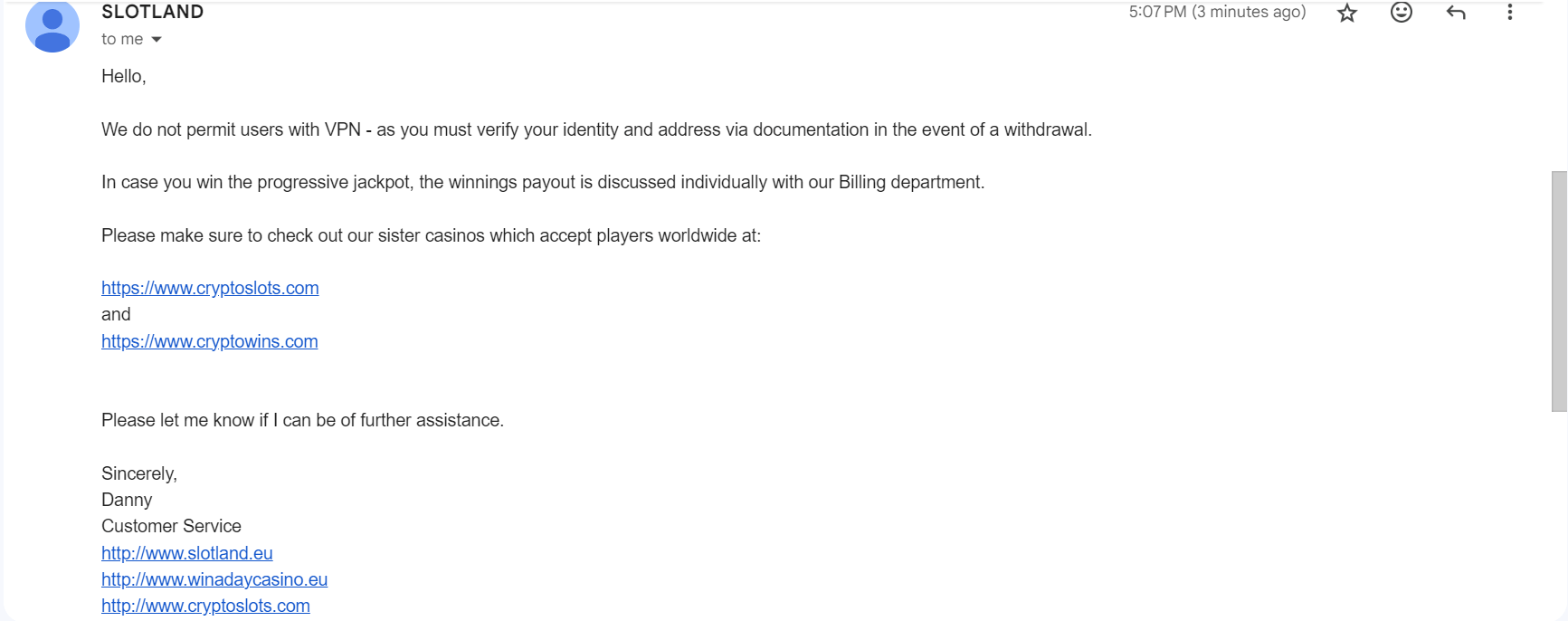 slotland casino email support