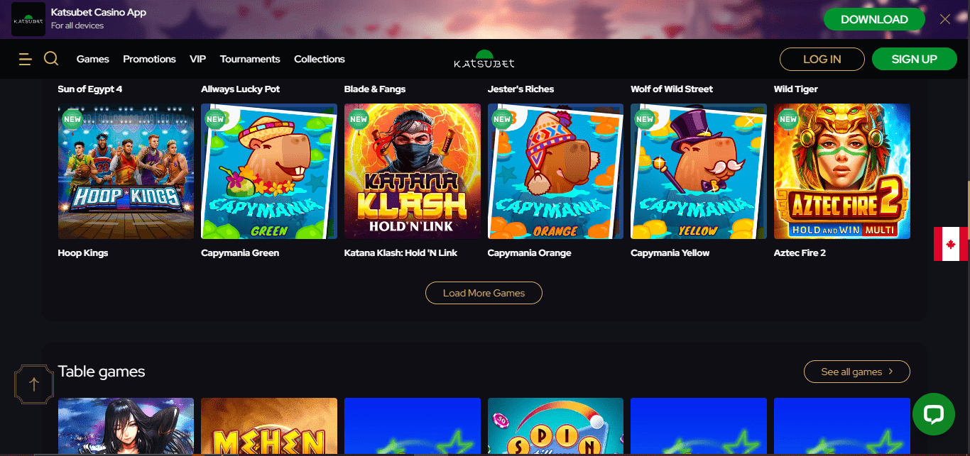 katsubet casino homepage game selection