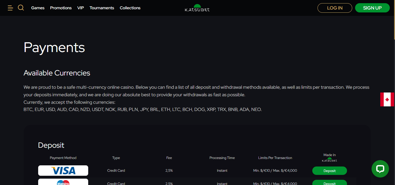 katsubet casino payments