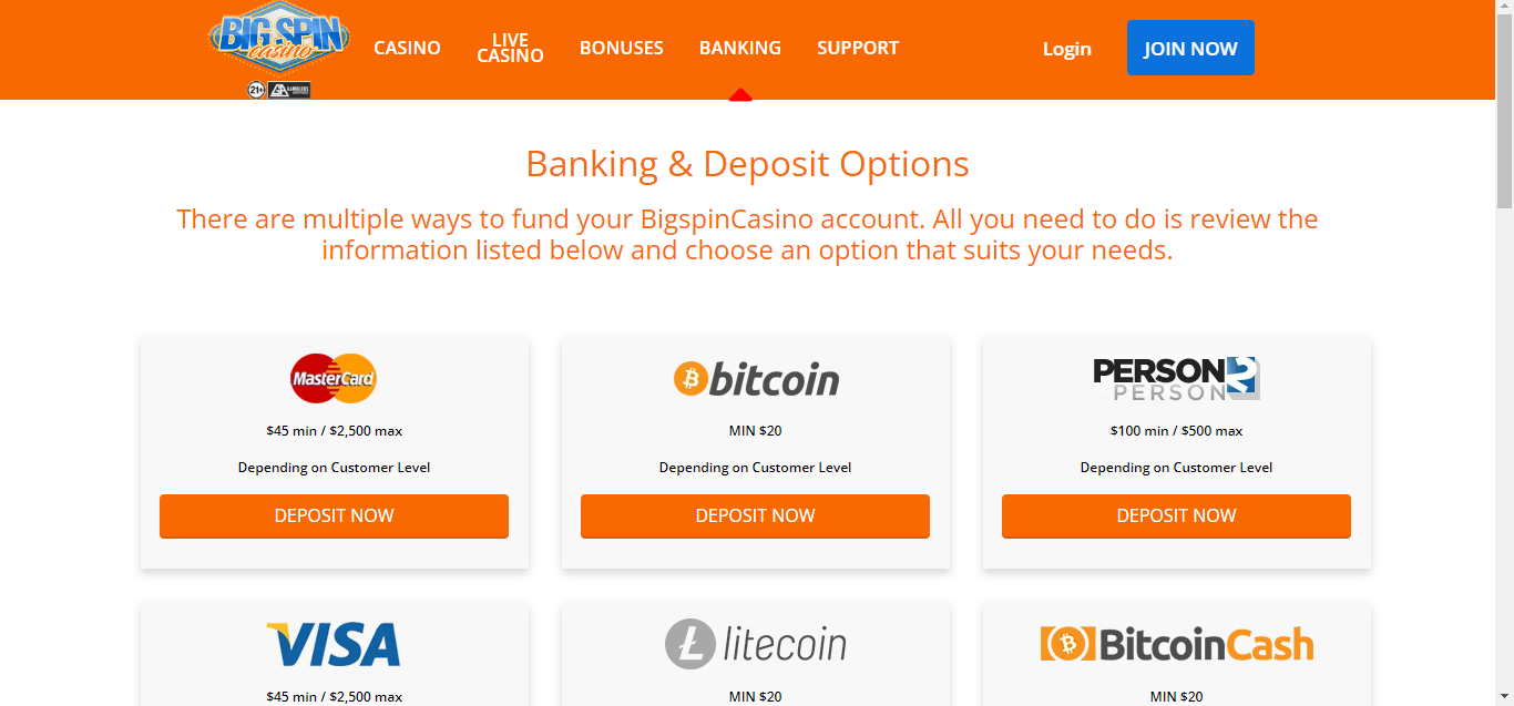 Bigspin casino payments