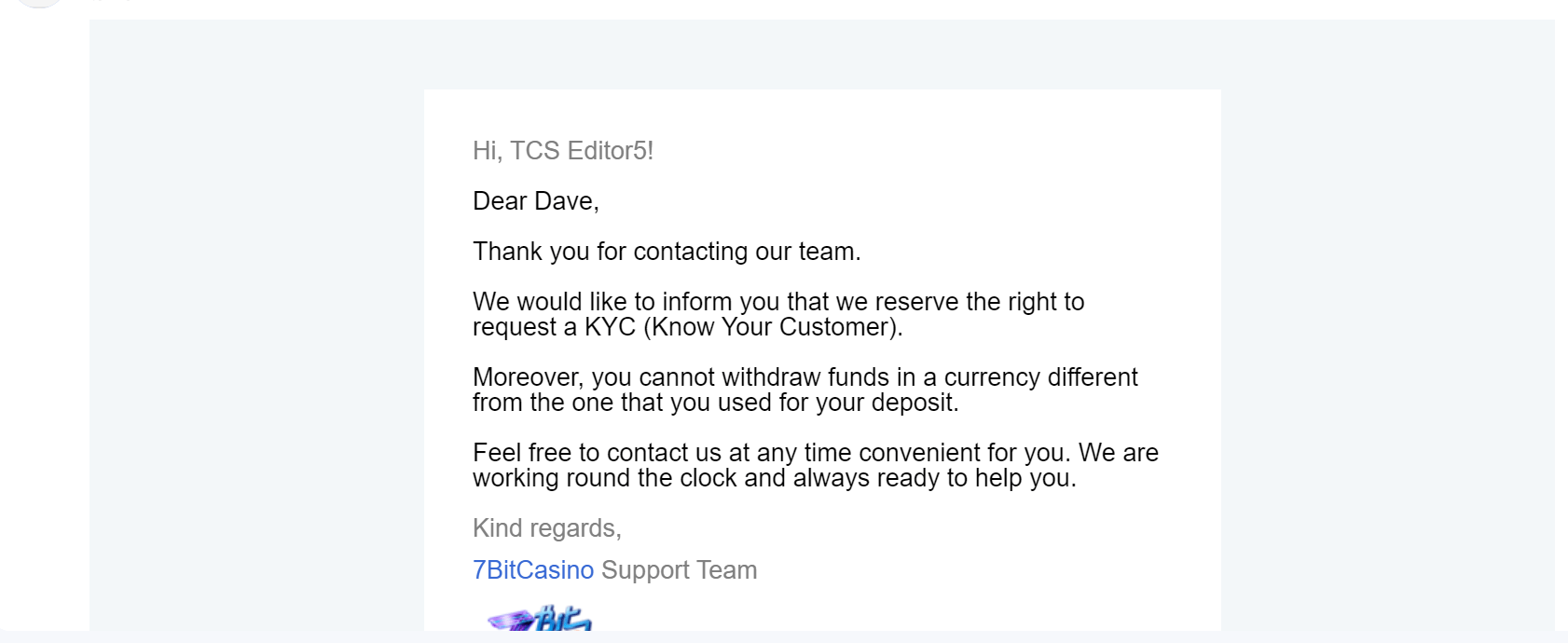 7bit casino email support