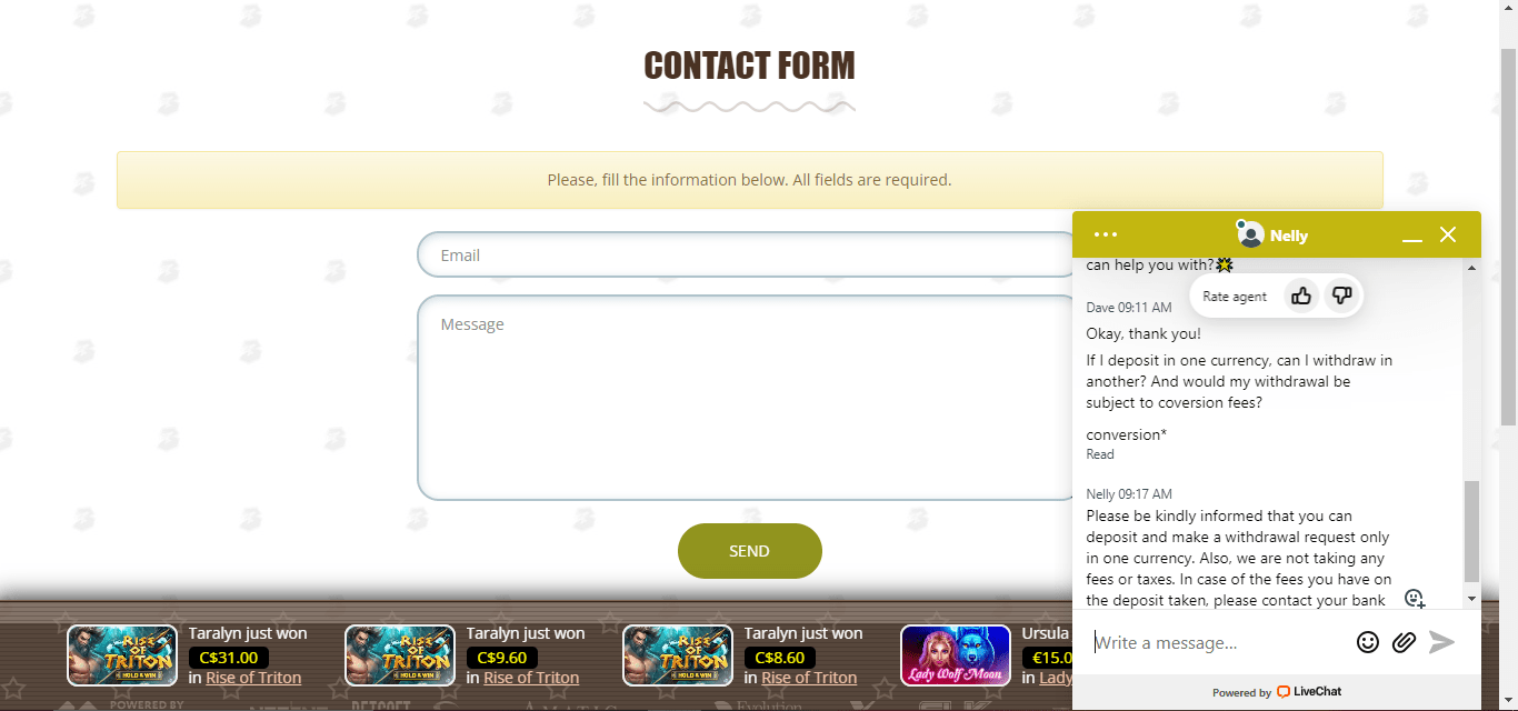 Bob casino customer support