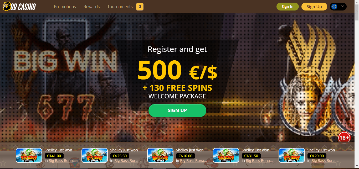 Bob casino landing page