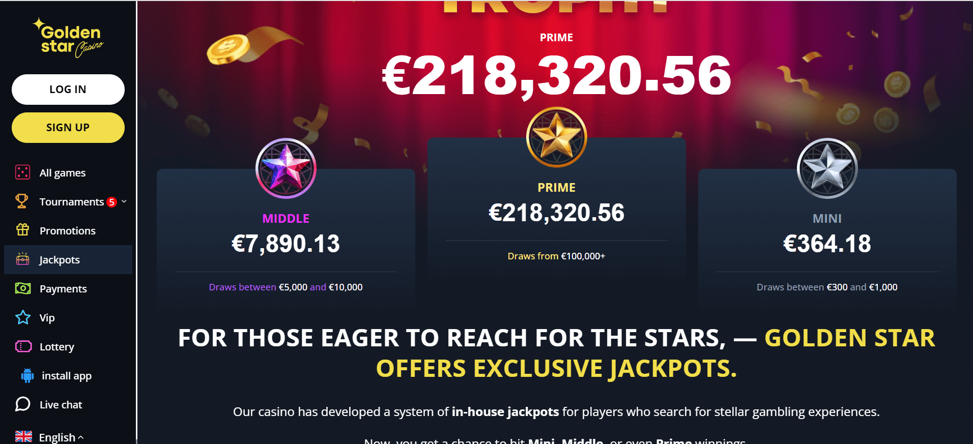 Golden star casino homepage jackpots