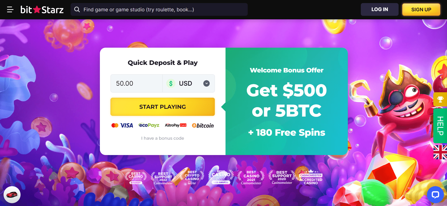 Bitstarz casino landing page