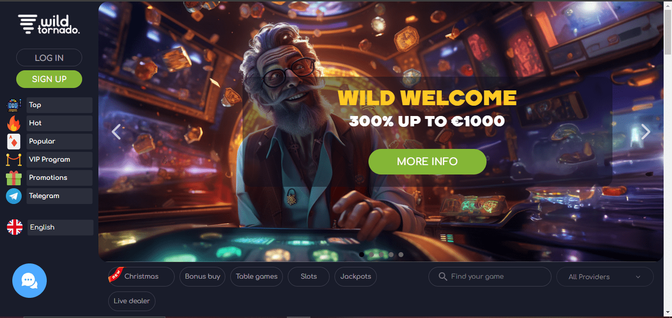 Wild Tornado casino landing page