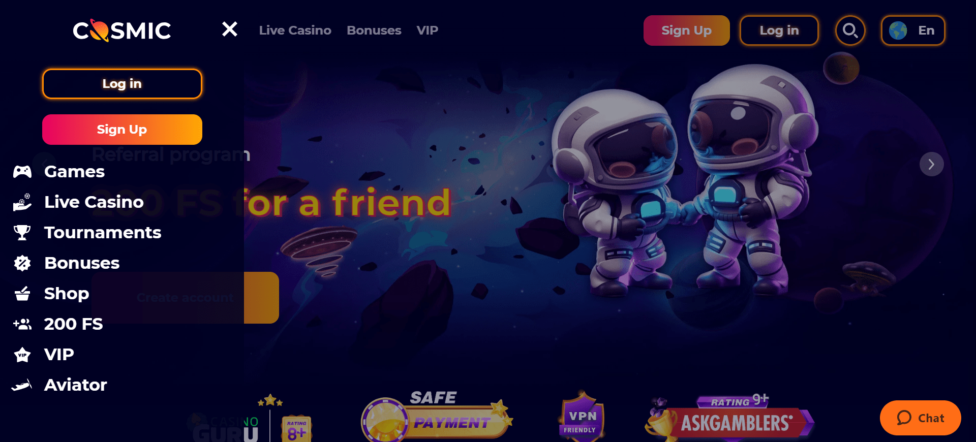 Cosmic Slot casino sidebar