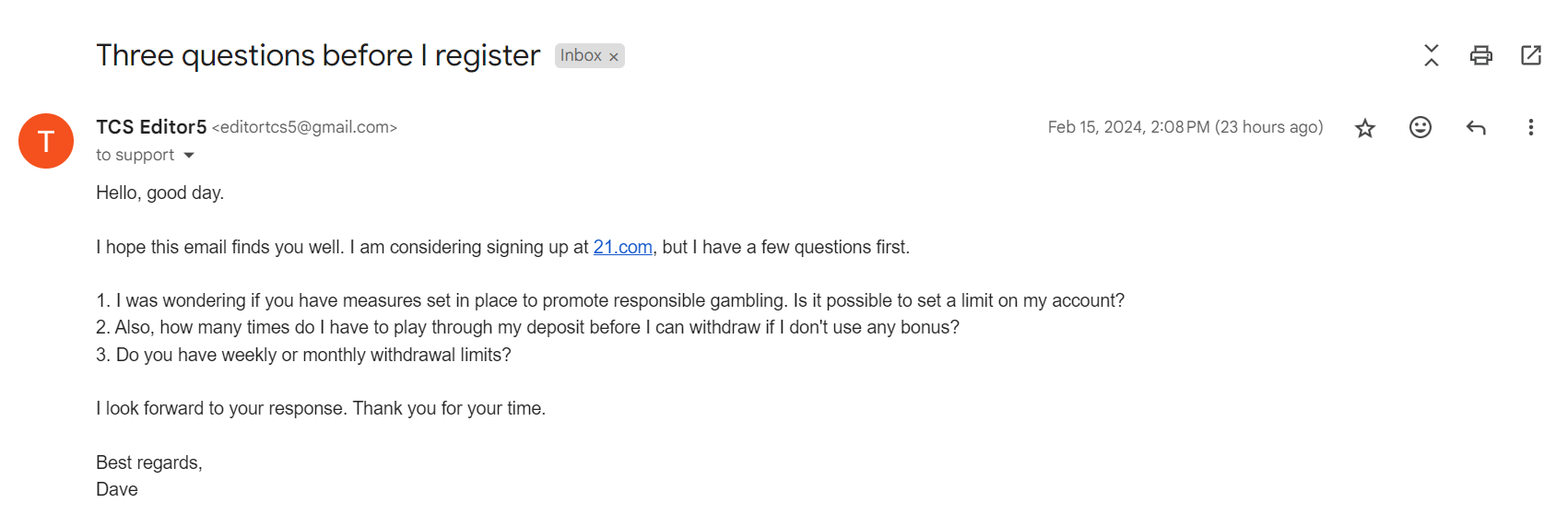 21.com casino email support