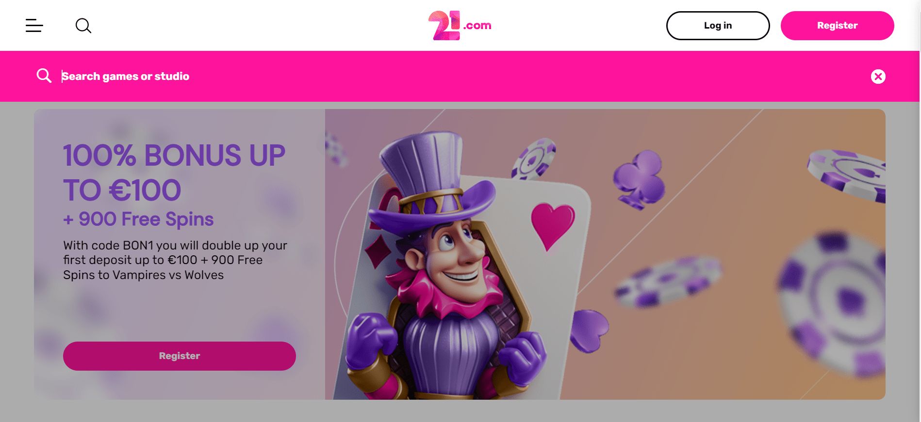 21.com casino searchbar