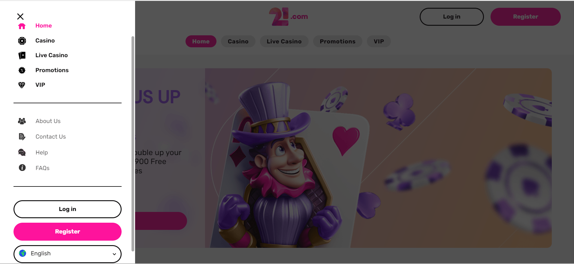 21.com casino homepage sidebar