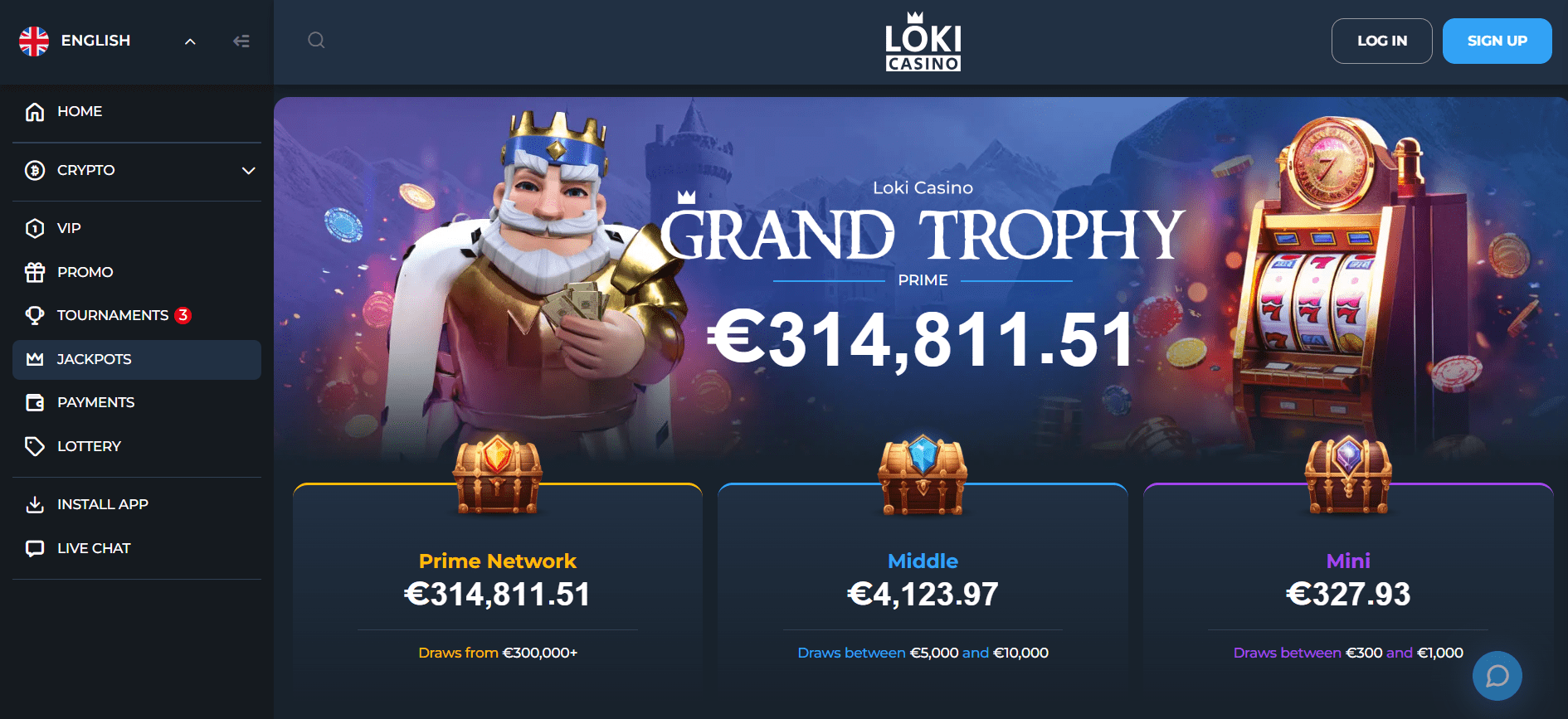 Loki Casino Jackpot Page