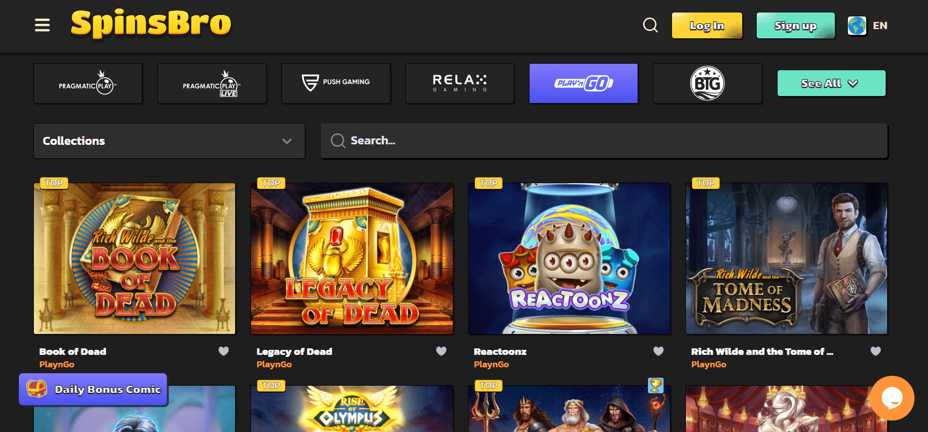 SpinsBro casino game providers filter
