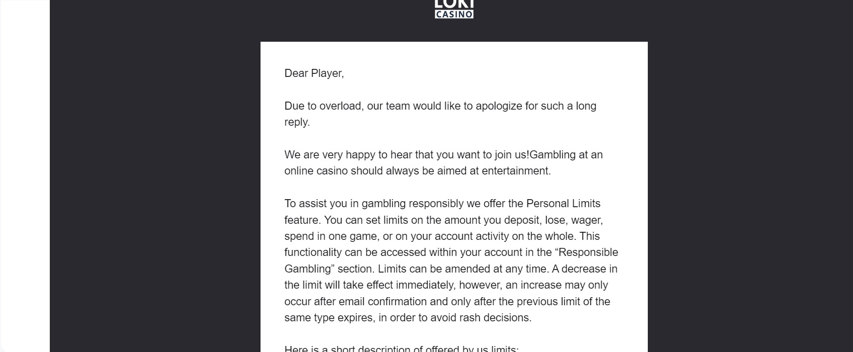 Loki casino email support