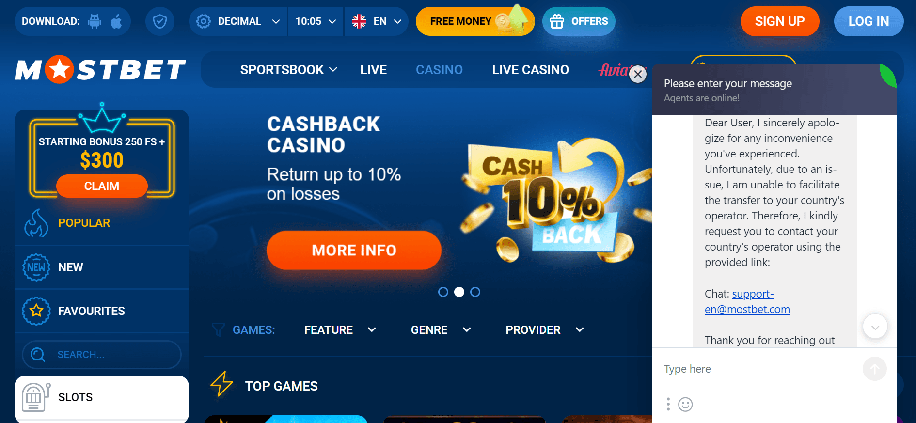 MostBet casino customer support